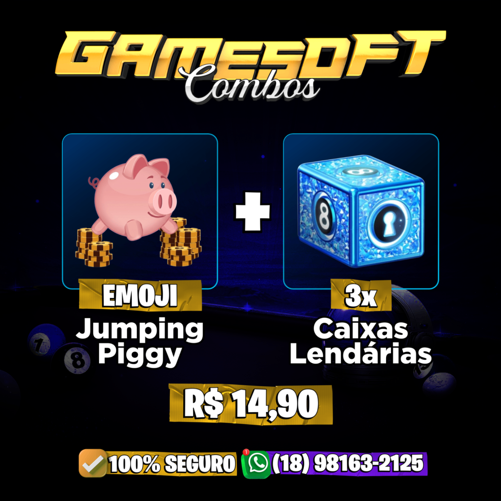 EMOJI PORQUINHO + 3 CAIXAS LENDÁRIAS