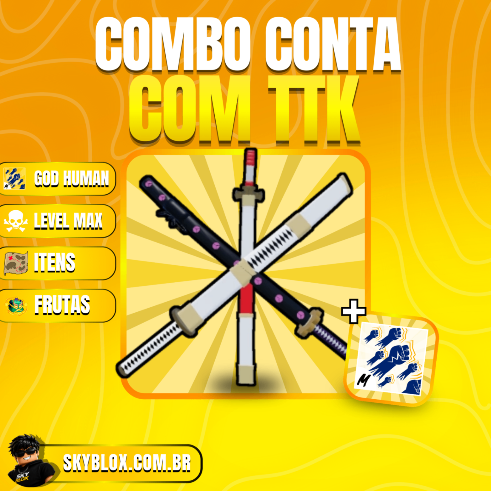 ⚔️ COMBO TTK!  Level Max + God Human + Itens e Frutas Random