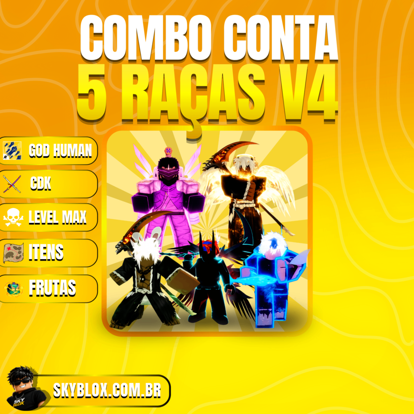 🌟 COMBO 5 RAÇAS V4 FULL! God Human + Cdk + Level Max