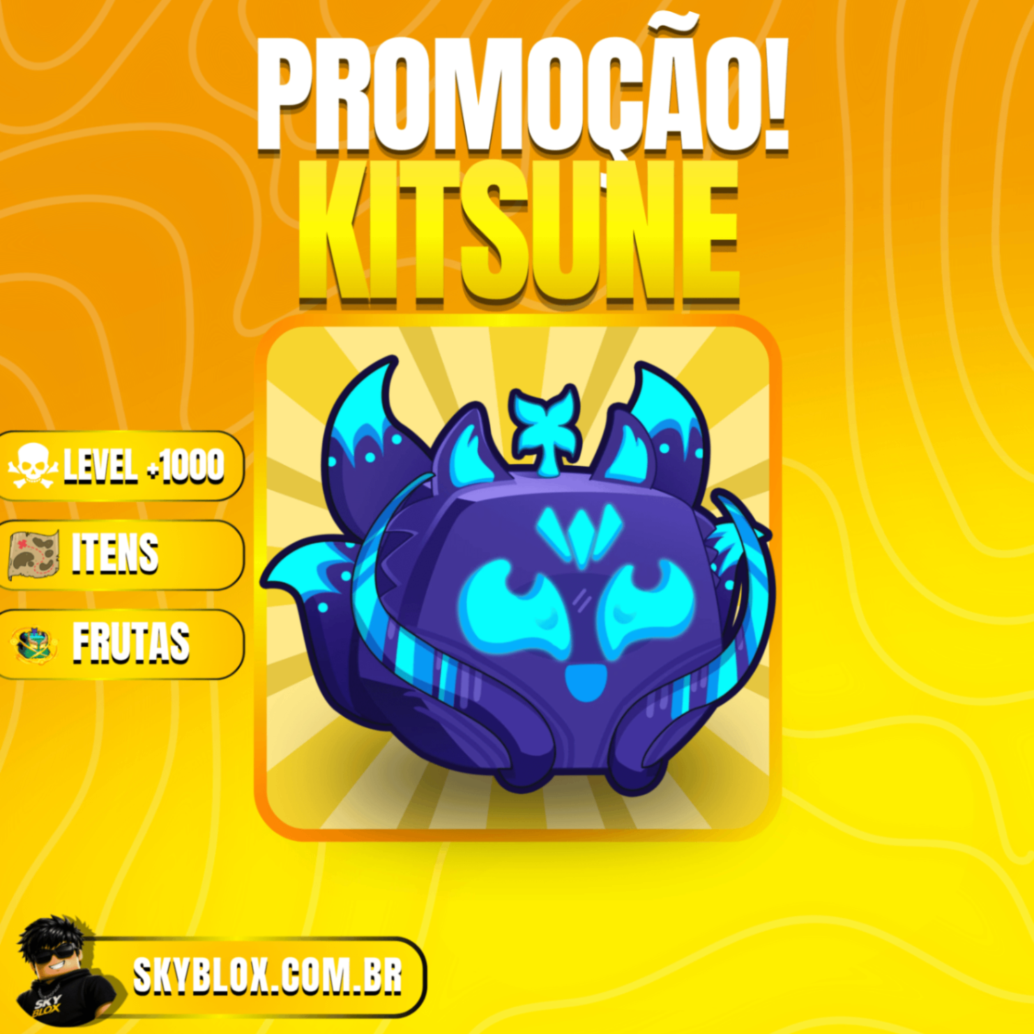 🔥 KITSUNE BARATINHA!  Level +1000 + Itens e Frutas Random