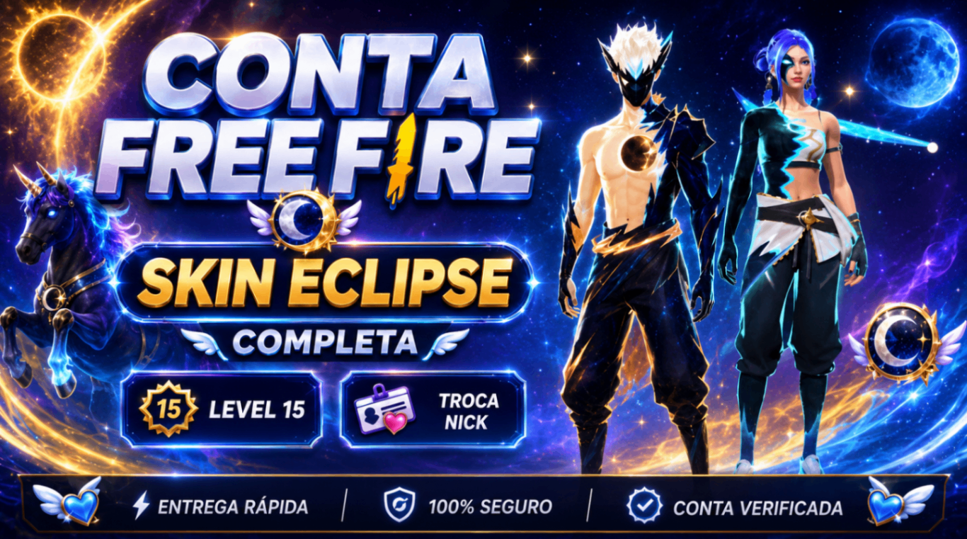 🔥 CONTA BOT LEVEL 15+ • SKIN ECLIPSE COMPLETA + TROCA DE NICK
