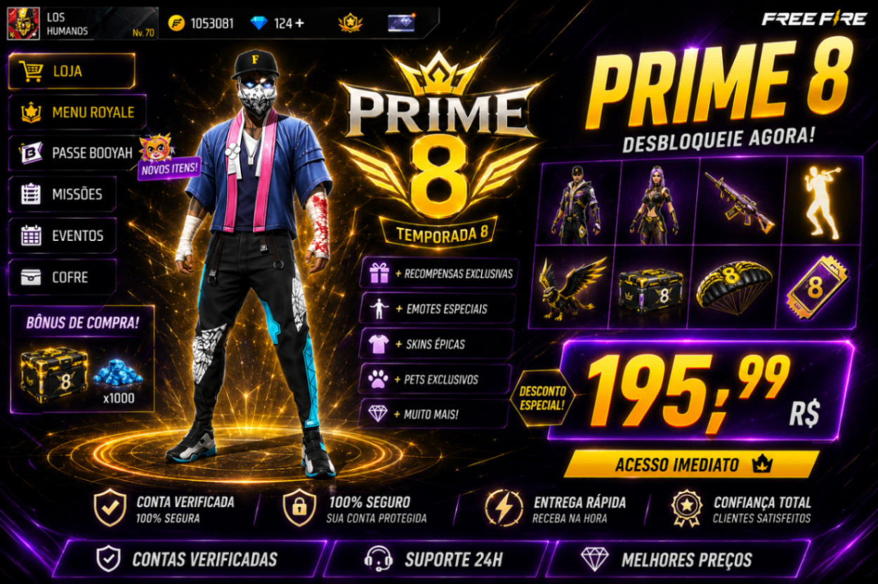 CONTAS FULL PRIME 8 FULL RARA + 1K DE DIMAS