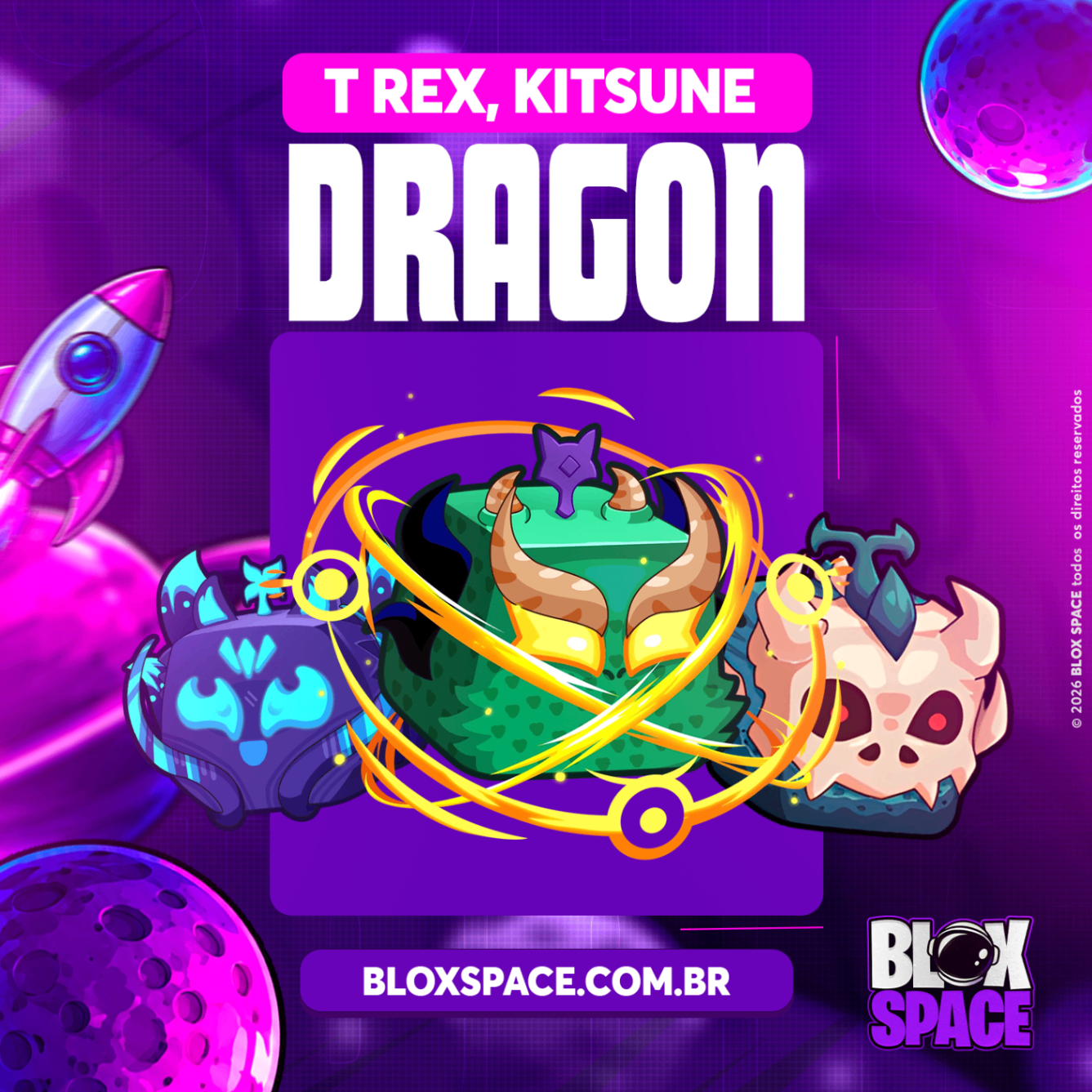 ⚡🐲🦊🦖 PACOTE LENDÁRIO: DRAGON, KITSUNE OU T-REX DISPONÍVEL!