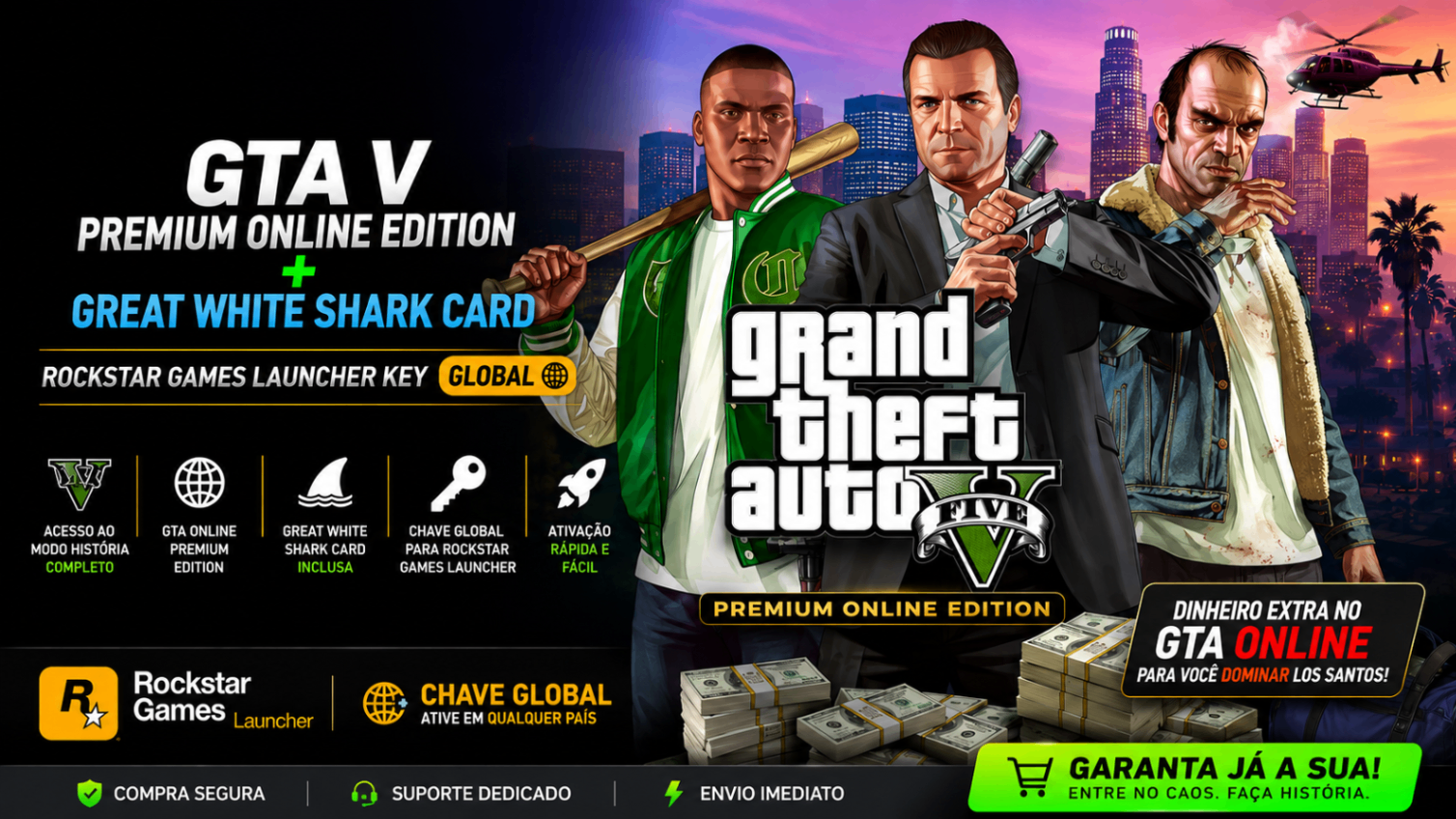 GTA V Premium Online Edition + Great White Shark Card Rockstar Games Launcher Key — GLOBAL